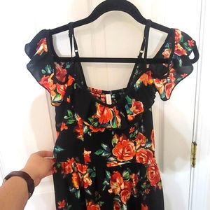 Ruffle off the shoulder black floral target dress medium